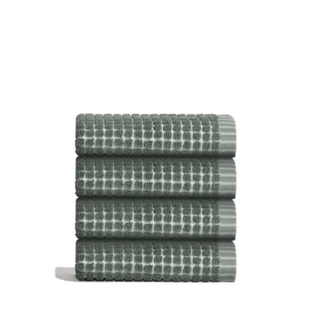 Onsen Terry Waffle Face Towel Set of 4 Spruce Green Supima Cotton